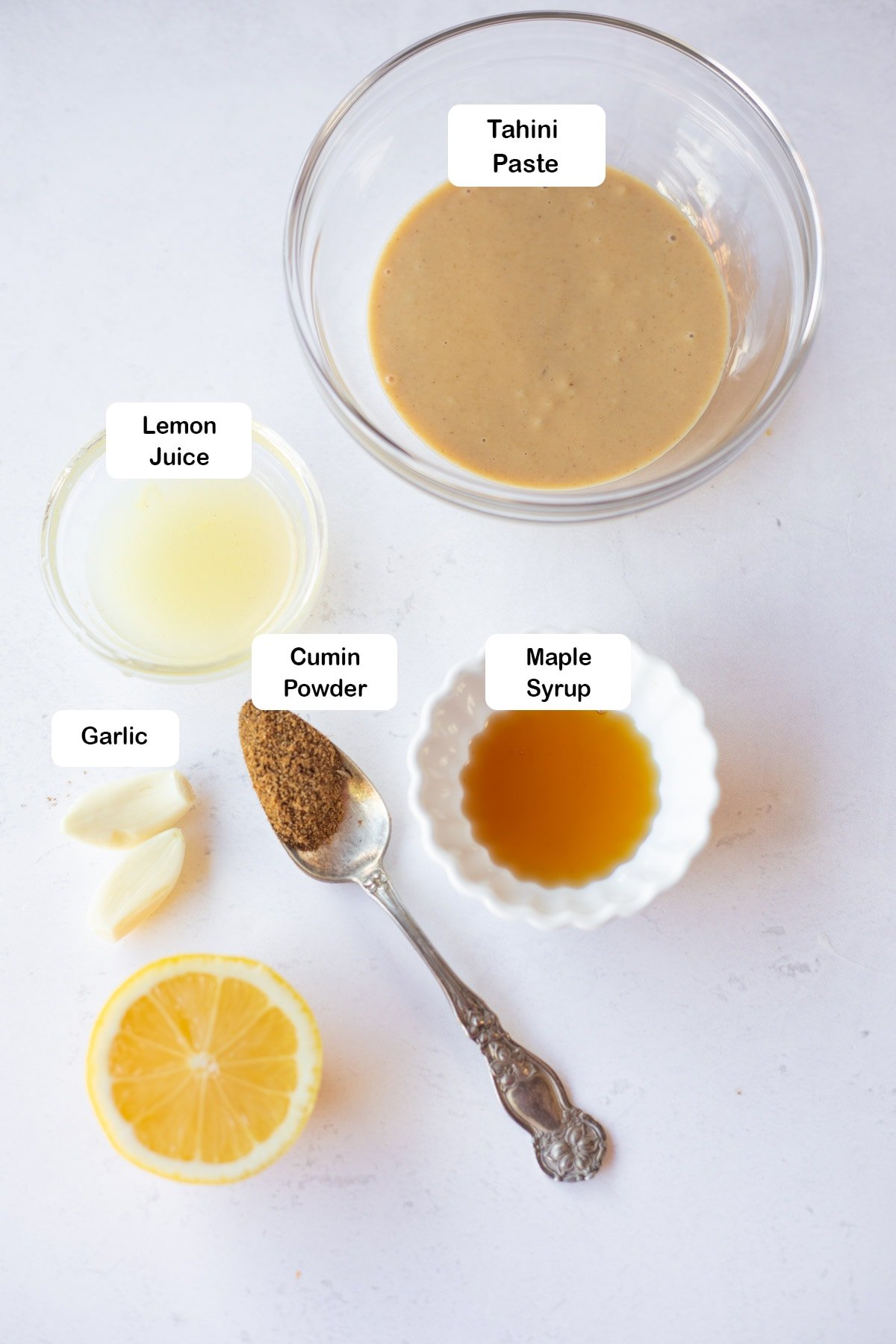 Ingredients to make lemon tahini sauce 