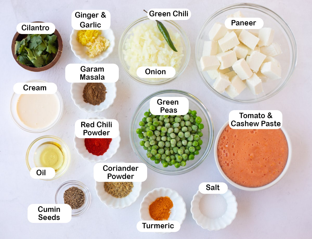 ingredients to make Matar Paneer 