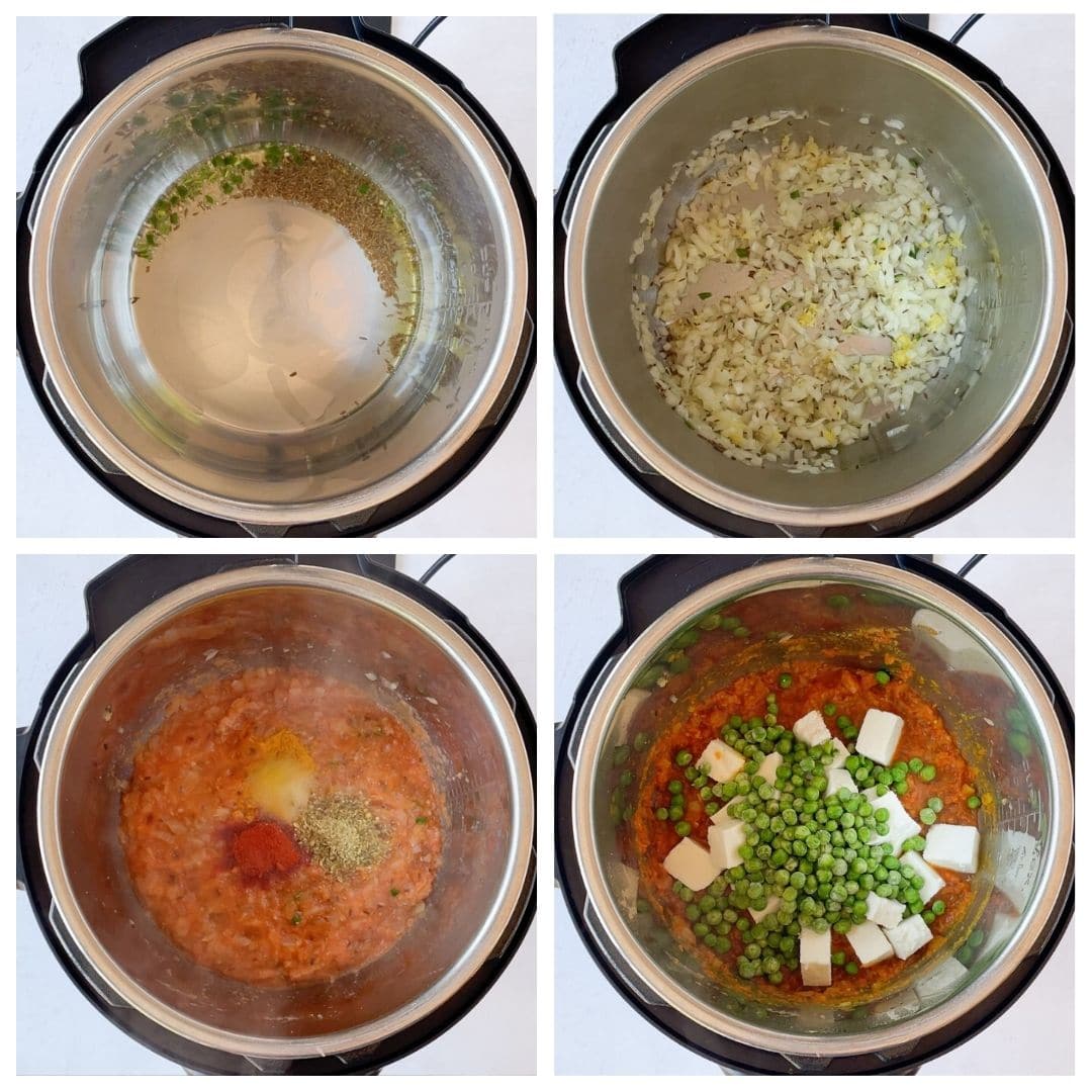 steps to make Matar Paneer in the instant pot 