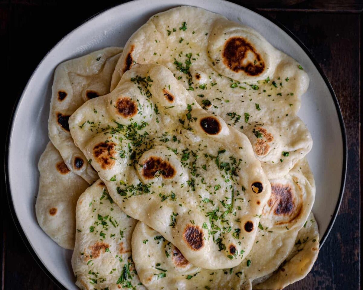 Vegan Naan served on a white plate