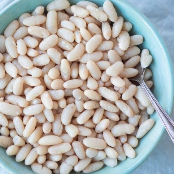 Cooked Cannellini beans in a bowl