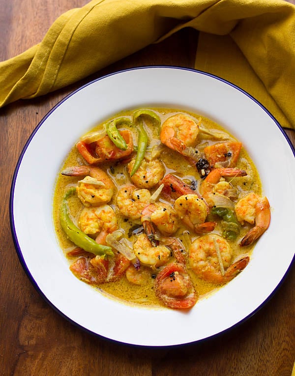 prawns moilee in a white bowl