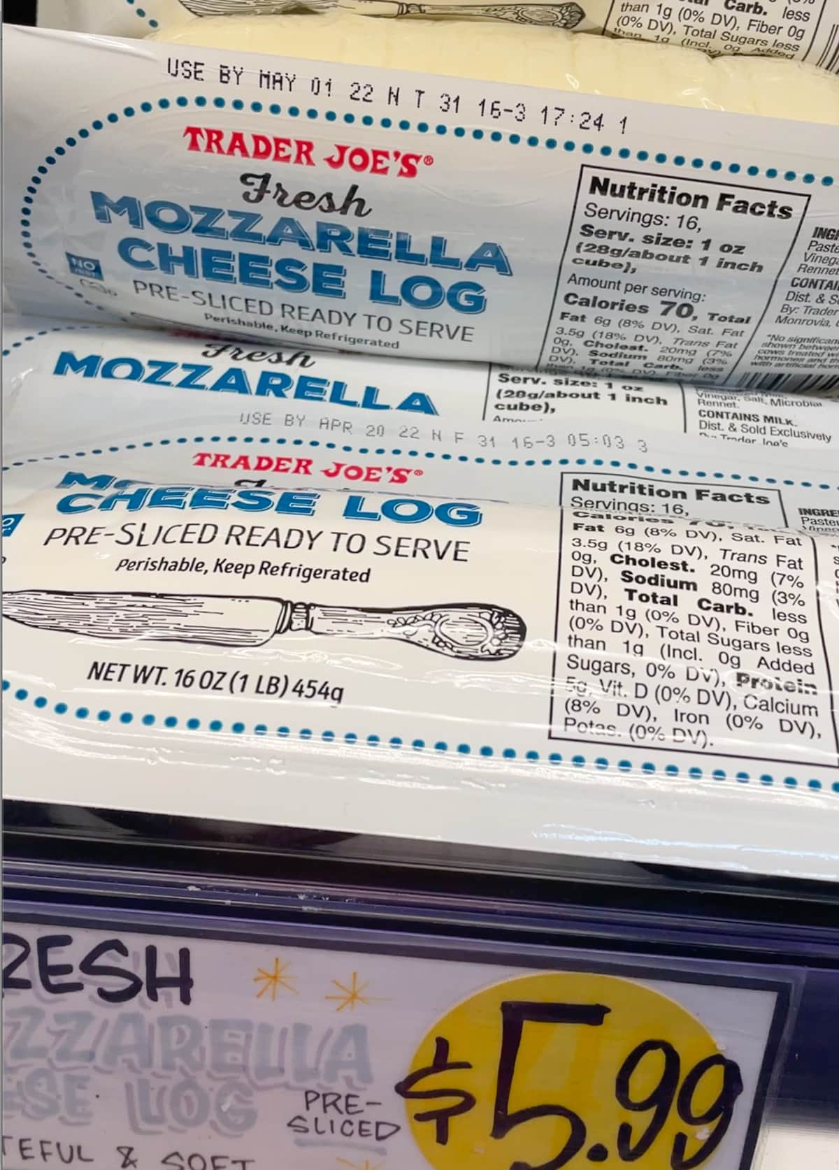 Trader Joe's Mozarella Cheese Logs