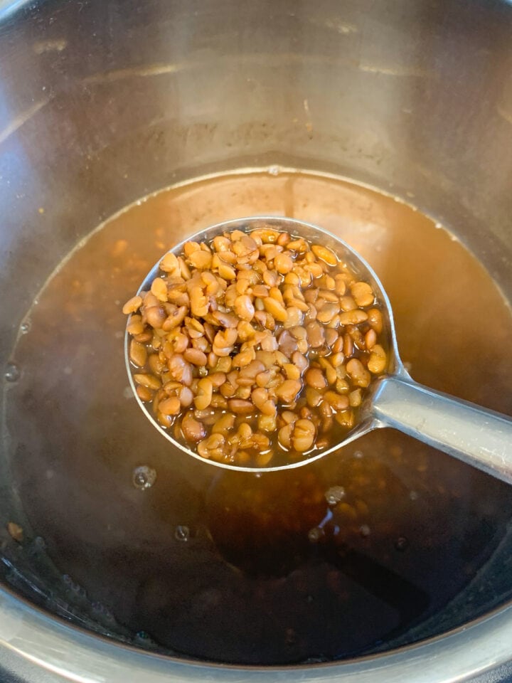 Cooked horsegram dal in a pressure cooker