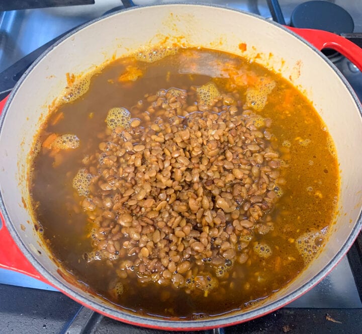 Horesegram (Kulthi dal) being cooked in a pot 