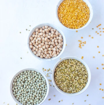 Indian pulses - chickpeas, beans and lentils in bowls