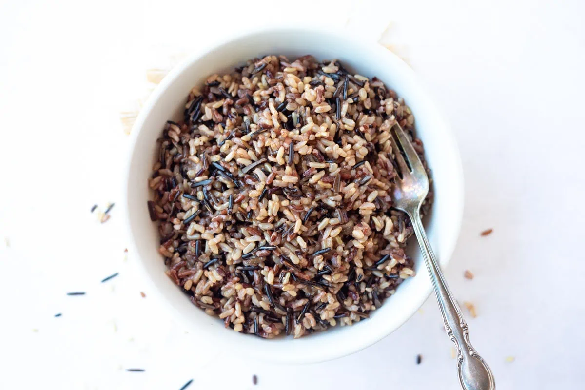 Perfectly cooked instant pot wild rice blend in a bowl