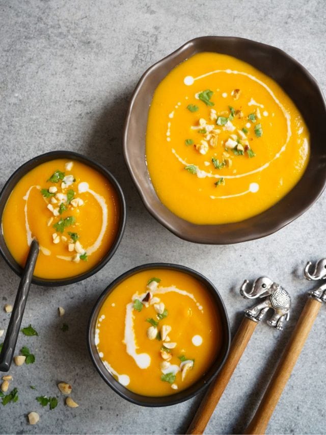 Thai Butternut Squash Soup in a 3 serving bowls