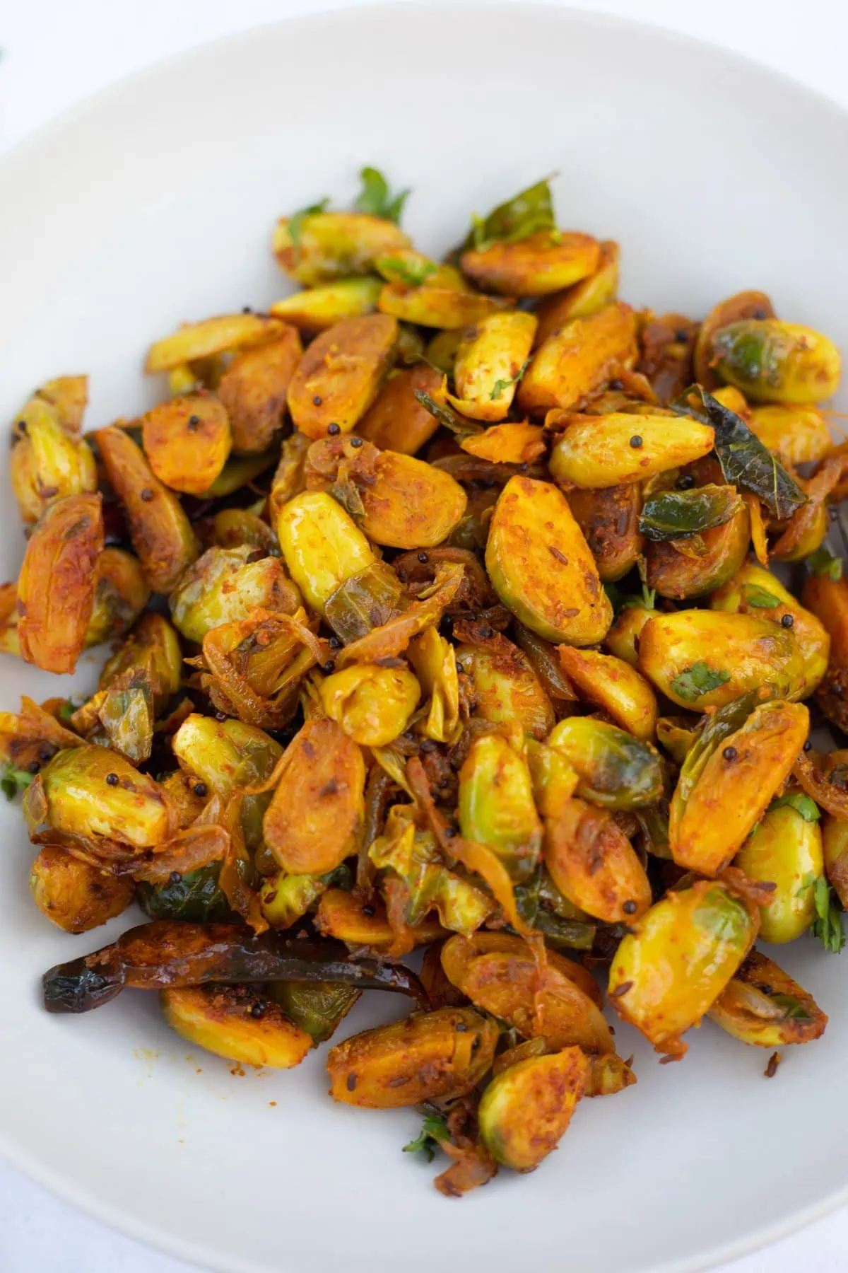 Indian Brussels sprouts stir fry in a plate 