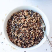 Perfectly cooked Wild rice blend in a bowl in front of the instant pot