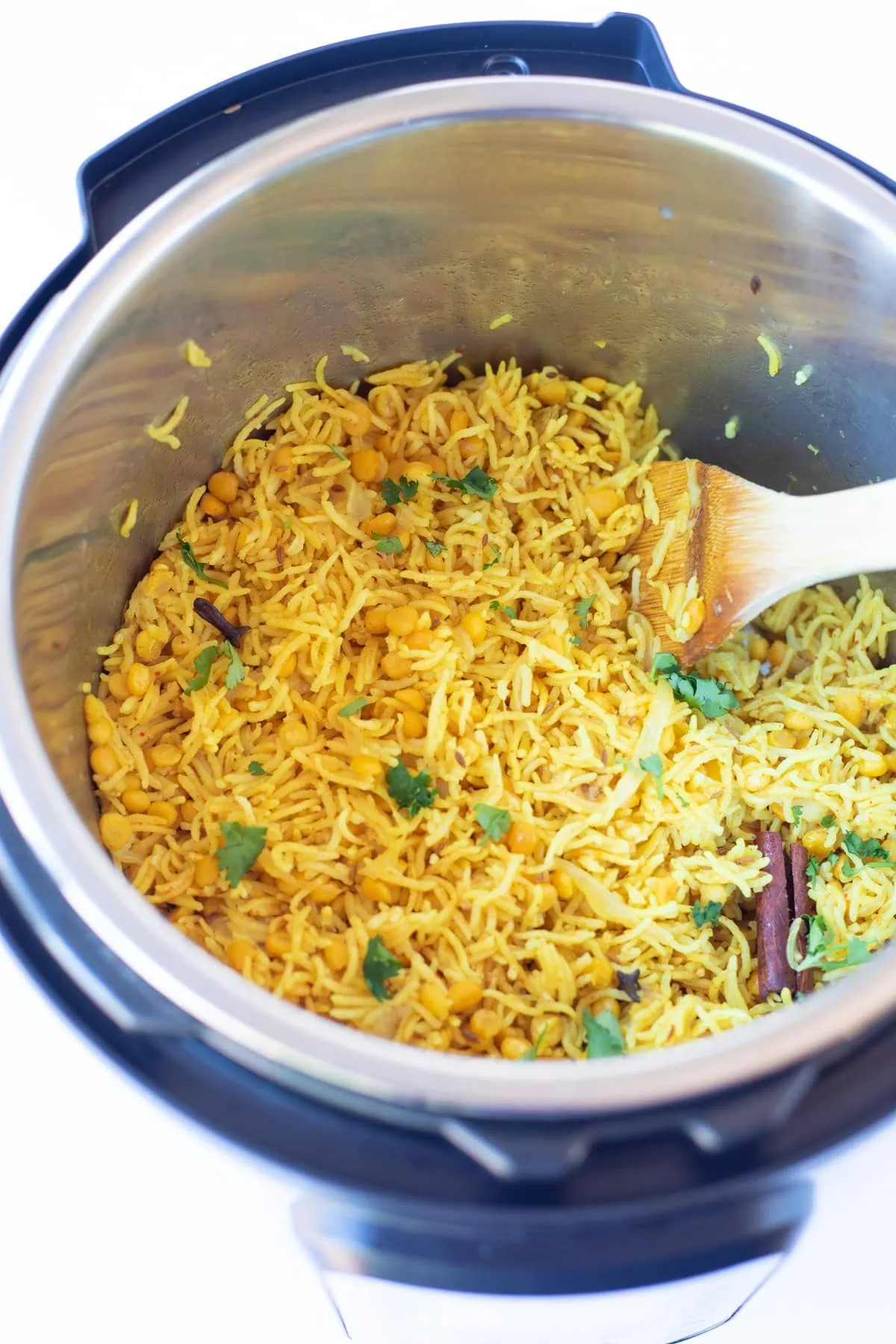 Perfect fluffy chana dal pulao rice in the instant pot 