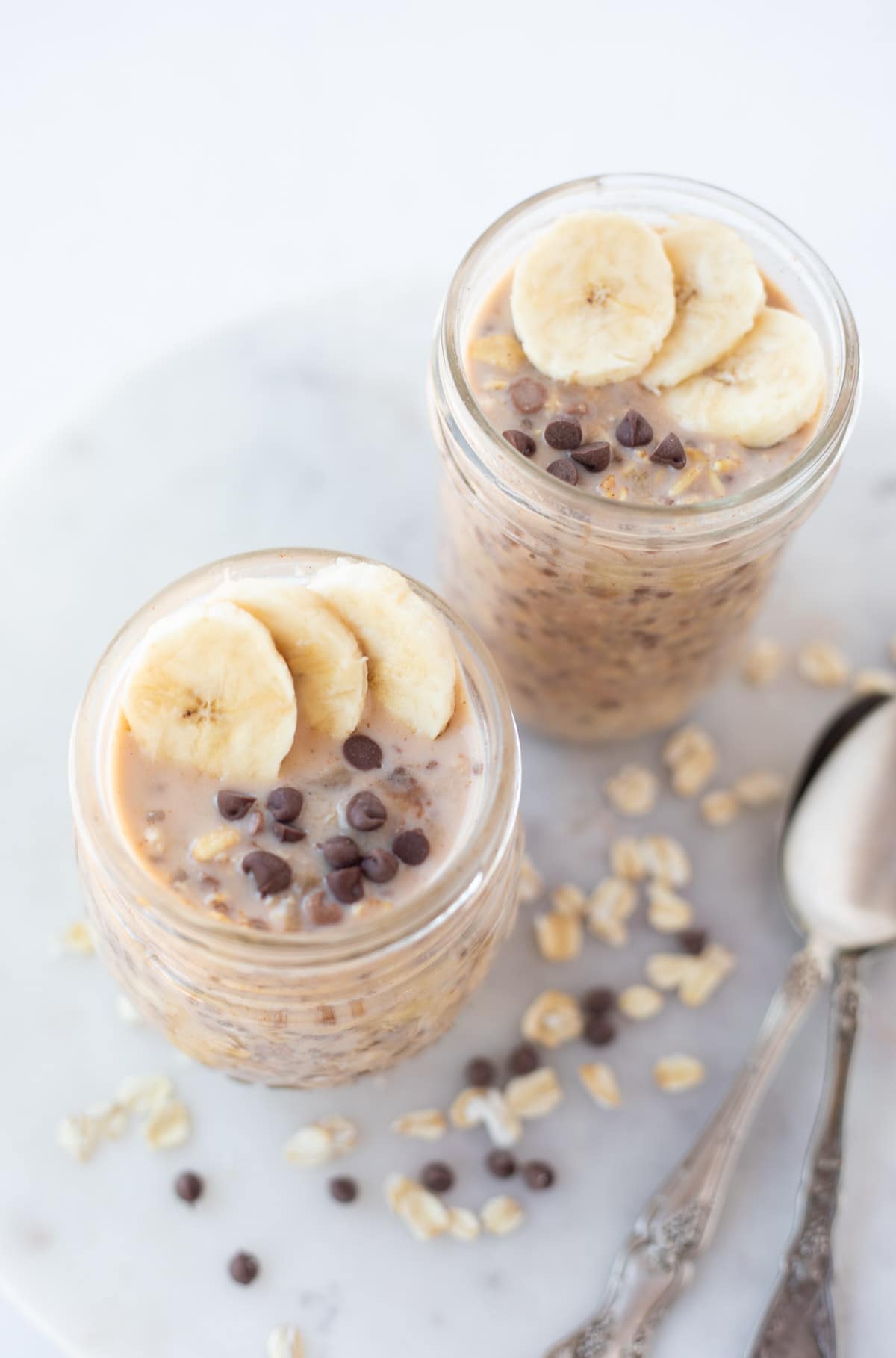 Chocolate Chip Banana oats in a glass jar