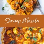 Shrimp/Prawn Masala curry served over rice