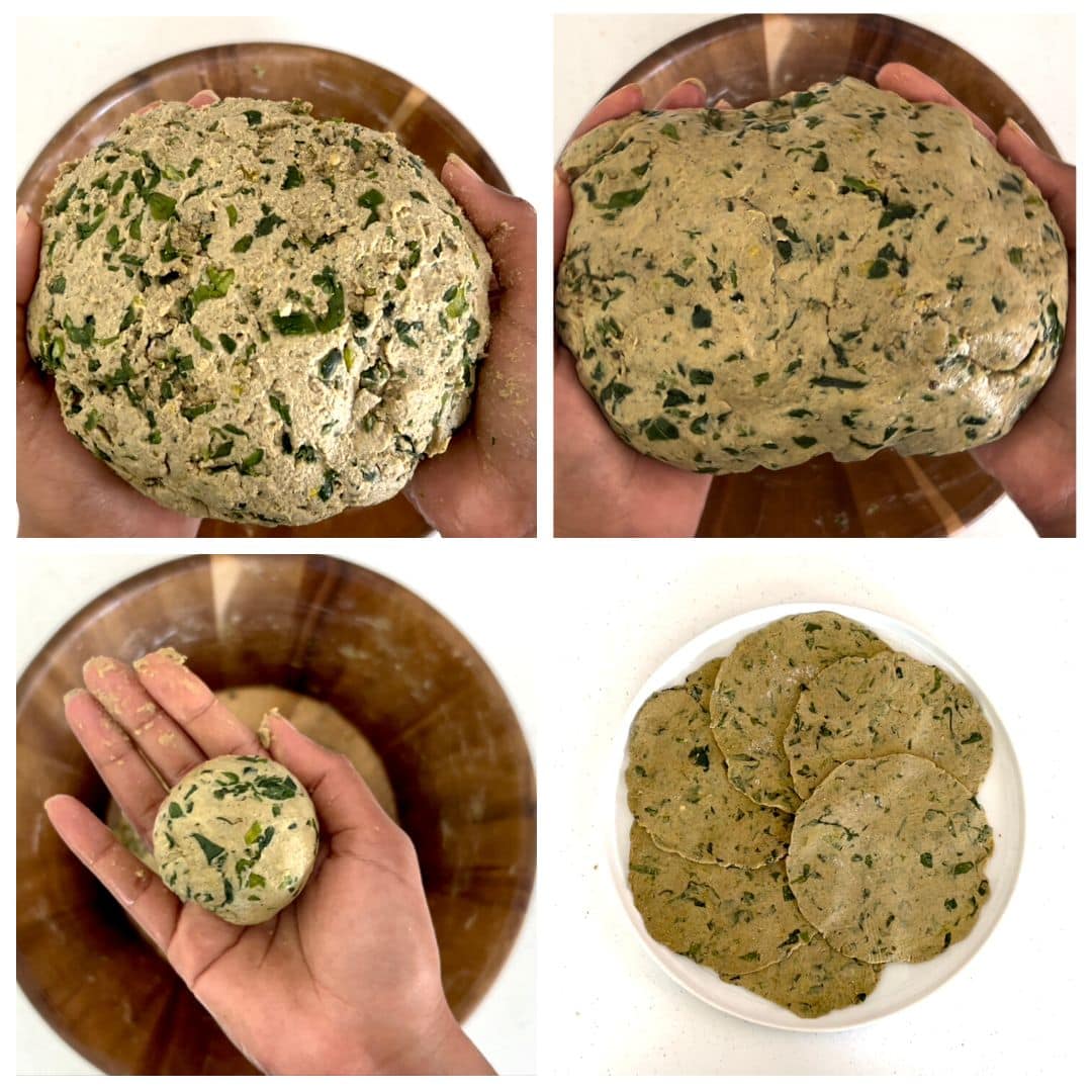 Prepared dhebra dough in a collage format