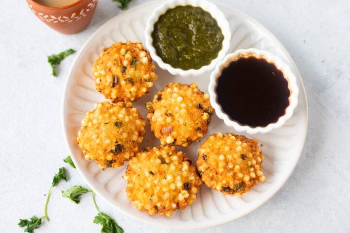 Sabudana vada in a plate with chutney