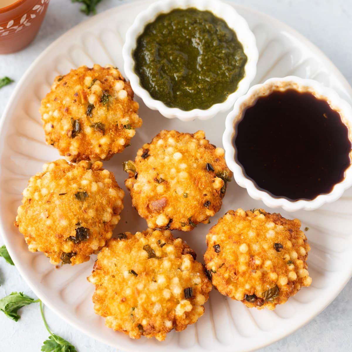 Sabudana vada in a plate with chutney