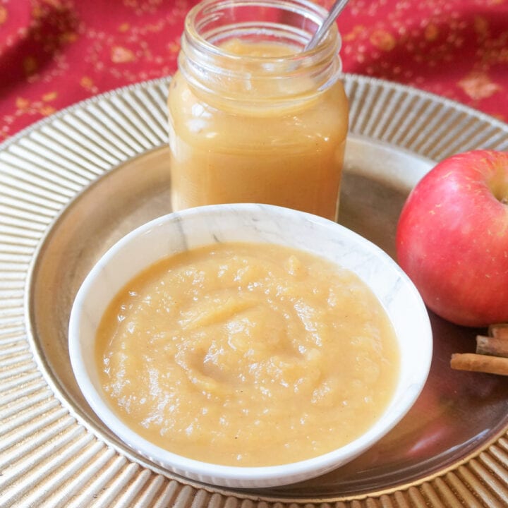 Applesauce in a white small bowl