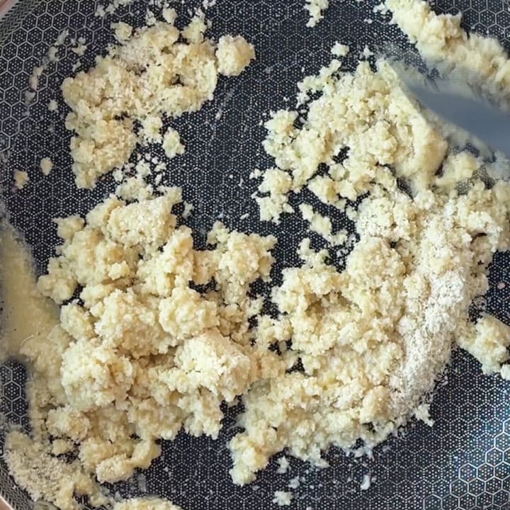 ghee and almond flour mixed in a pan