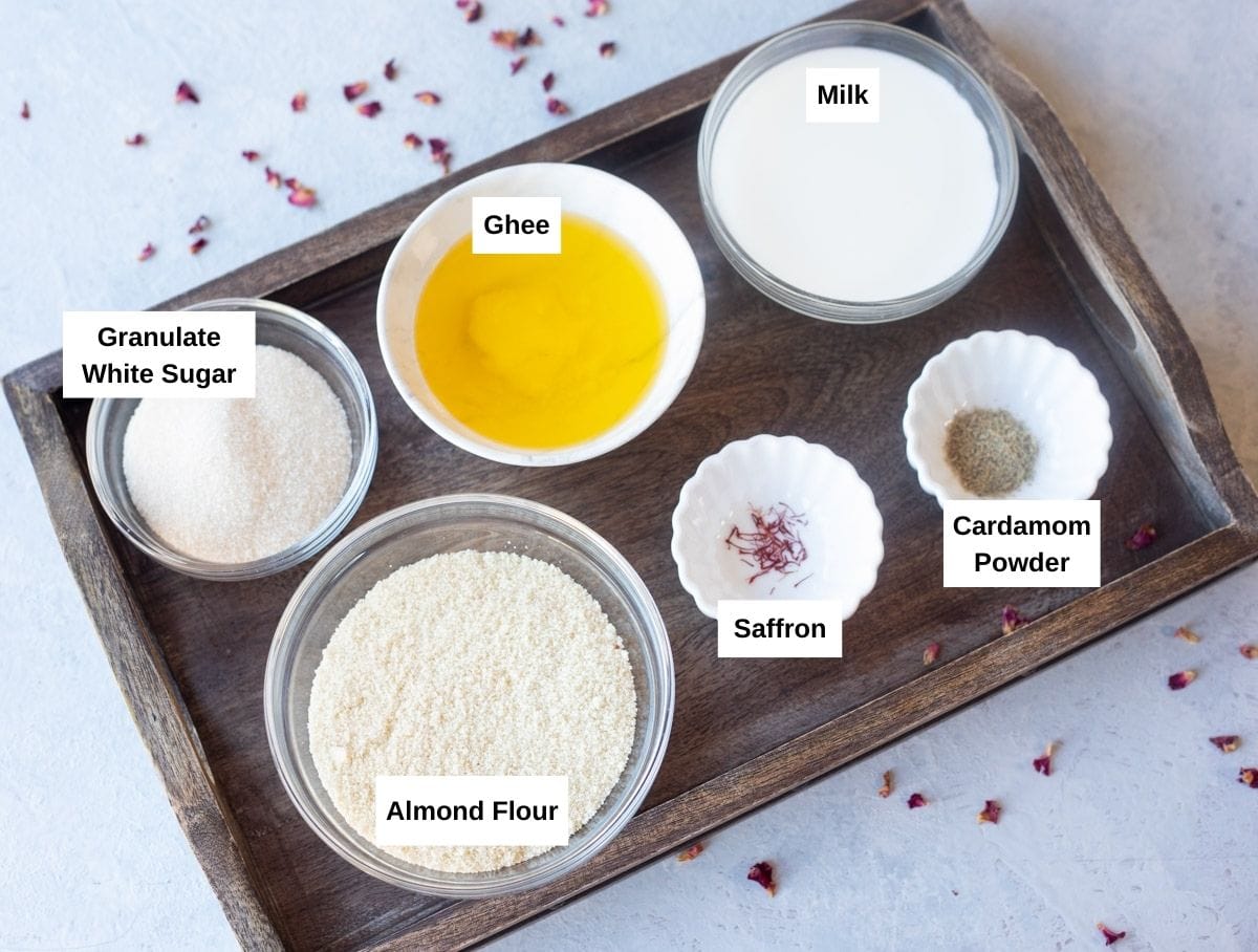 Ingredients for Badam Halwa in tray