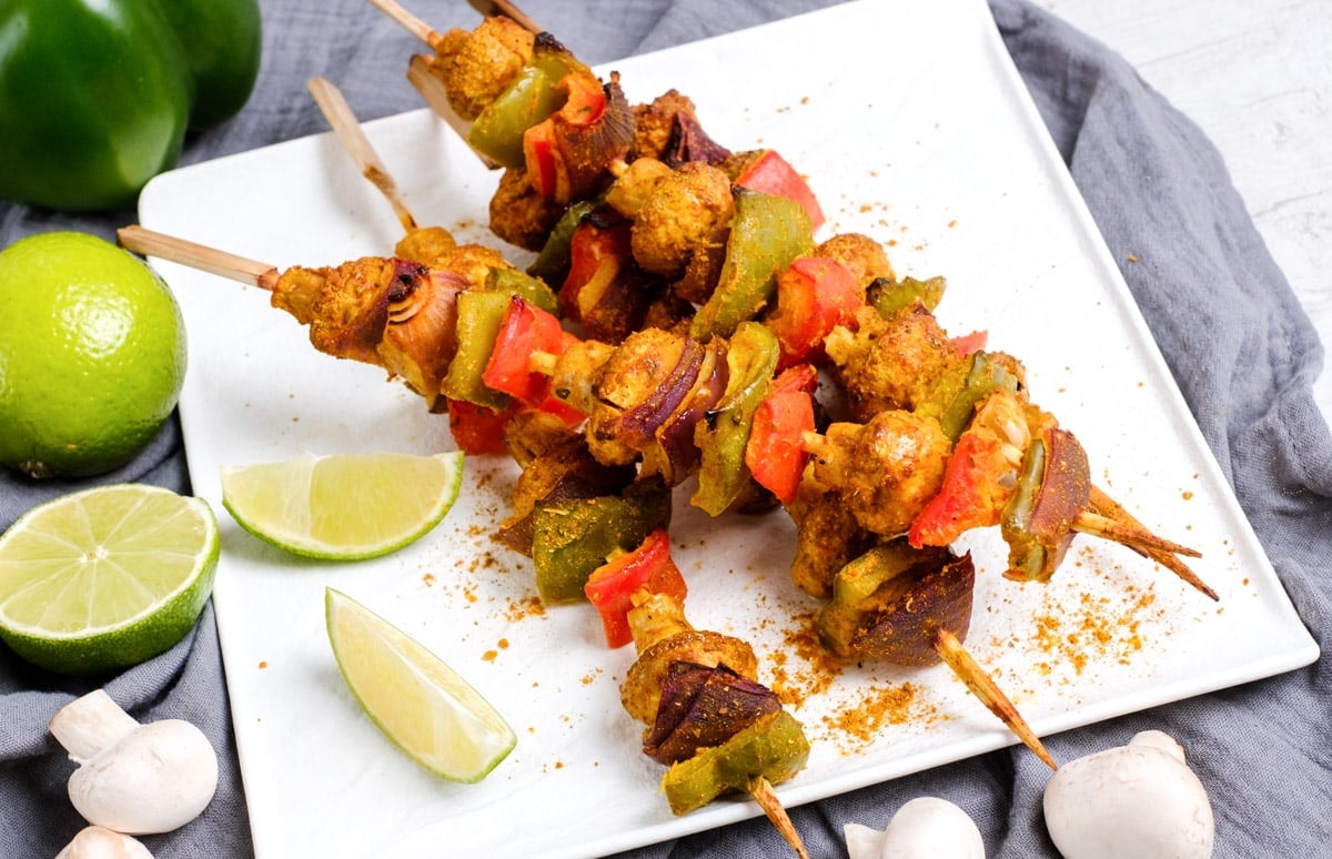 Tandoori Mushroom Kebab in skewers