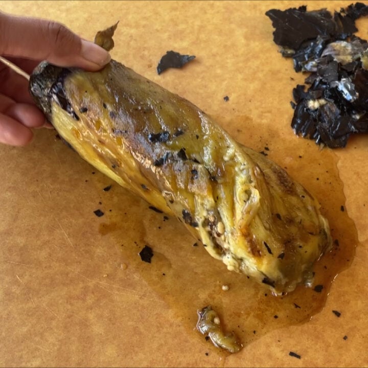 peel cooked eggplant