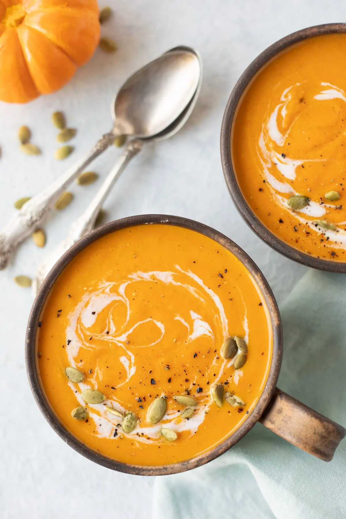 two Healthy Roasted Pumpkin soup with coconut milk