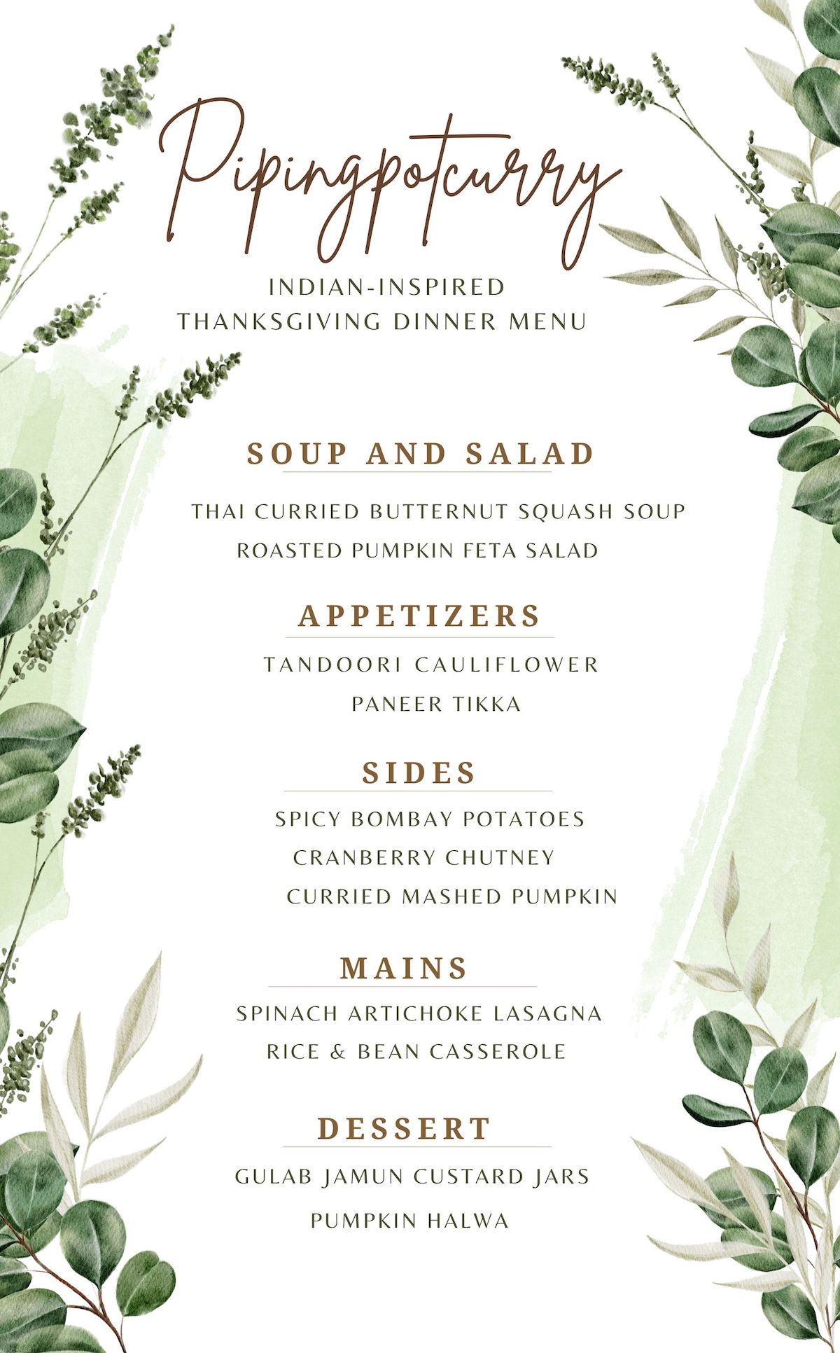 Indian thanksgiving menu