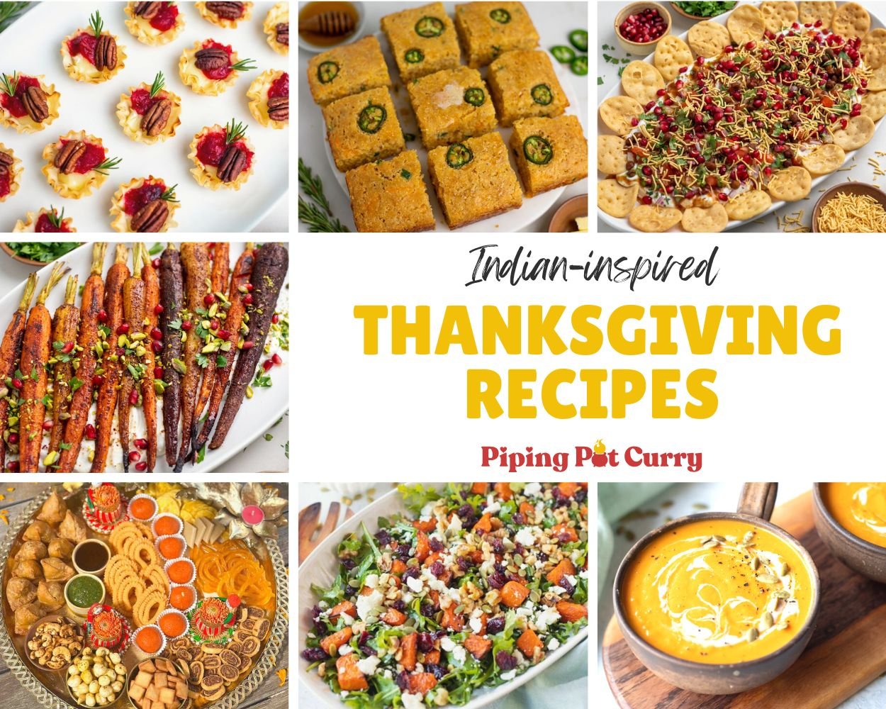 A collage of indian inspired thanksgiving recipes