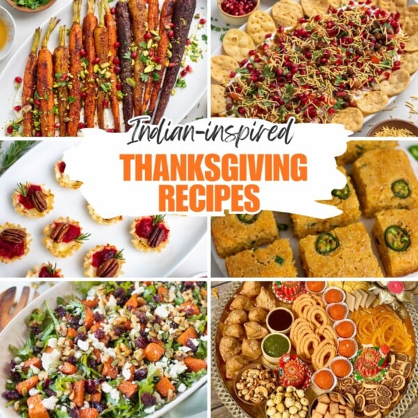 A collage of indian inspired thanksgiving recipes