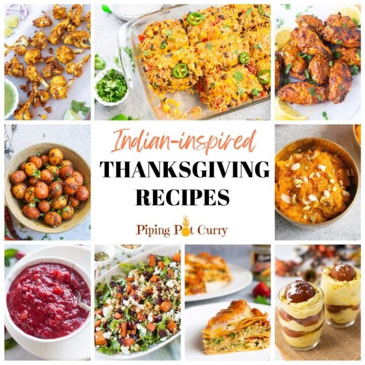 A collage of indian inspired thanksgiving recipes