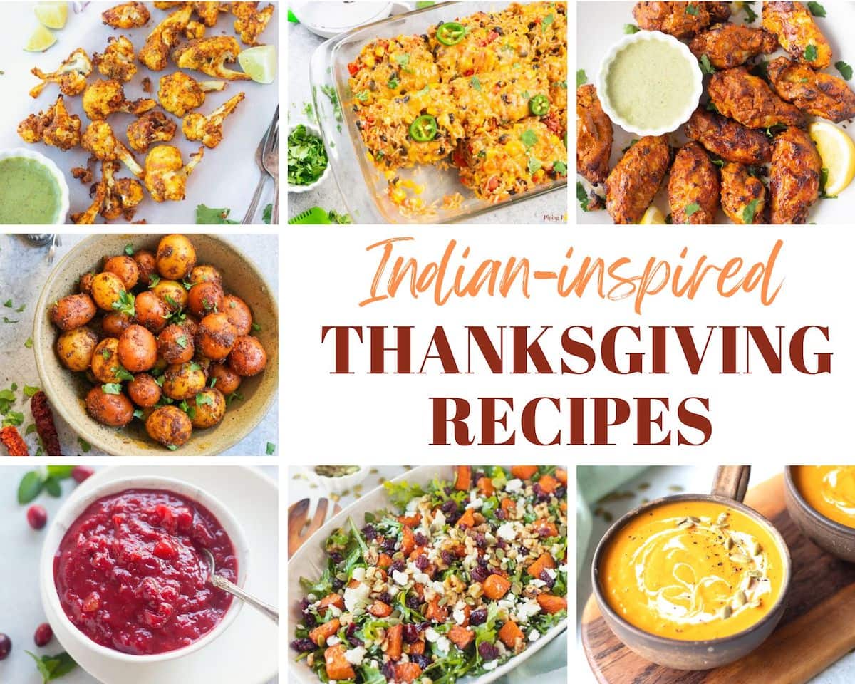 A collage of indian inspired thanksgiving recipes