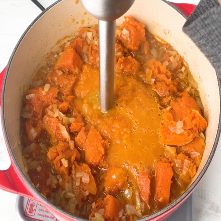 blend pumpkin soup in a pot