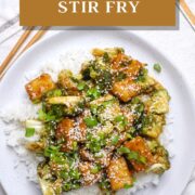 Tofu Broccoli Stir Fry garnished with green onions