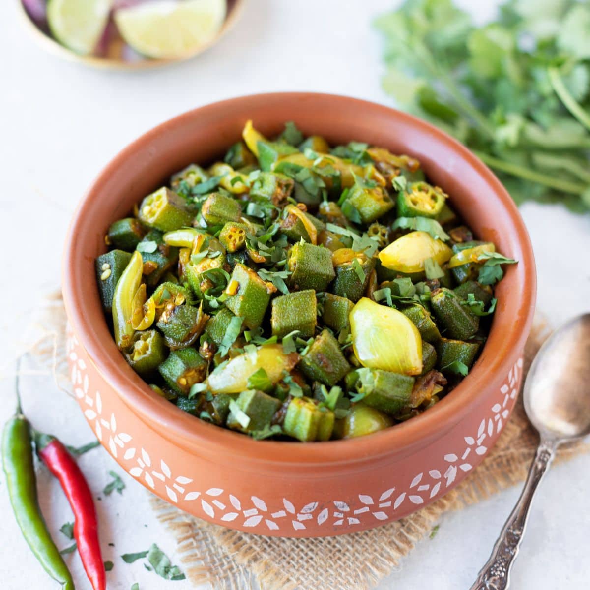 pyaar wali bhindi in a earthy pot