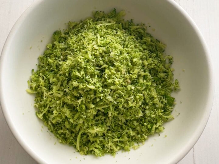 Grated broccoli in a bowl