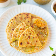 Broccoli paratha into four pieces in a plate
