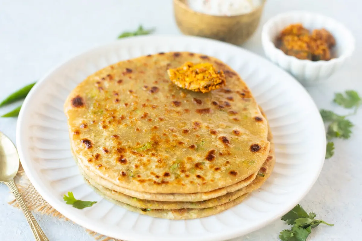 four broccoli paratha in a plate