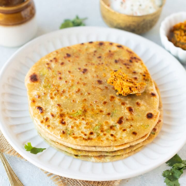 Stuffed Broccoli parathas in a plate