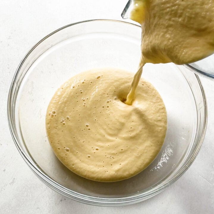 pour blended batter in a bowl