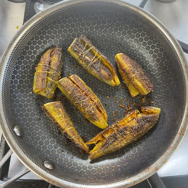 Bharwa Karela in a pan