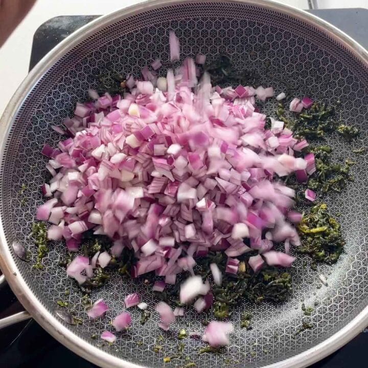 add diced onions to the pan