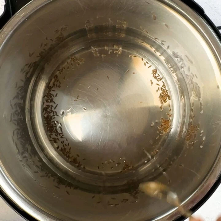 add cumin seeds to the oil in the instant pot