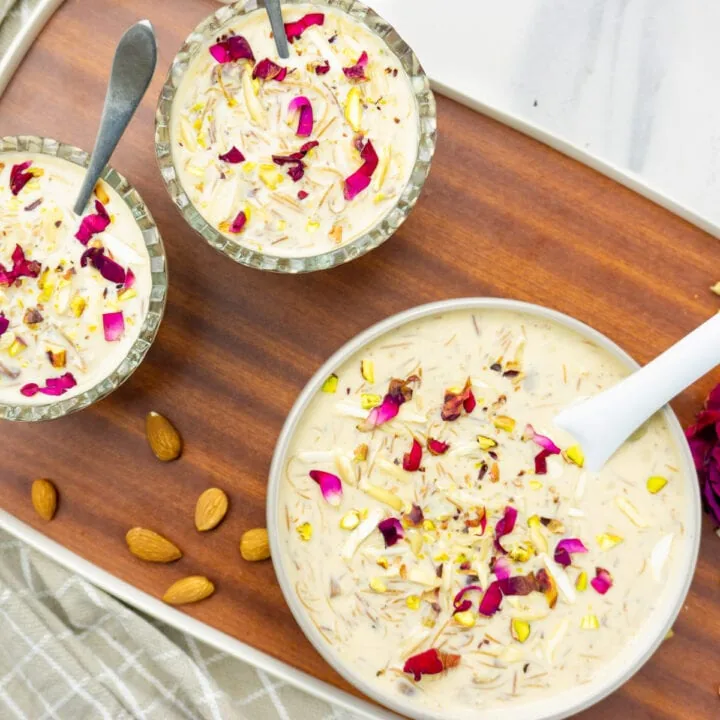 Sheer Khurma with rose petals and nuts