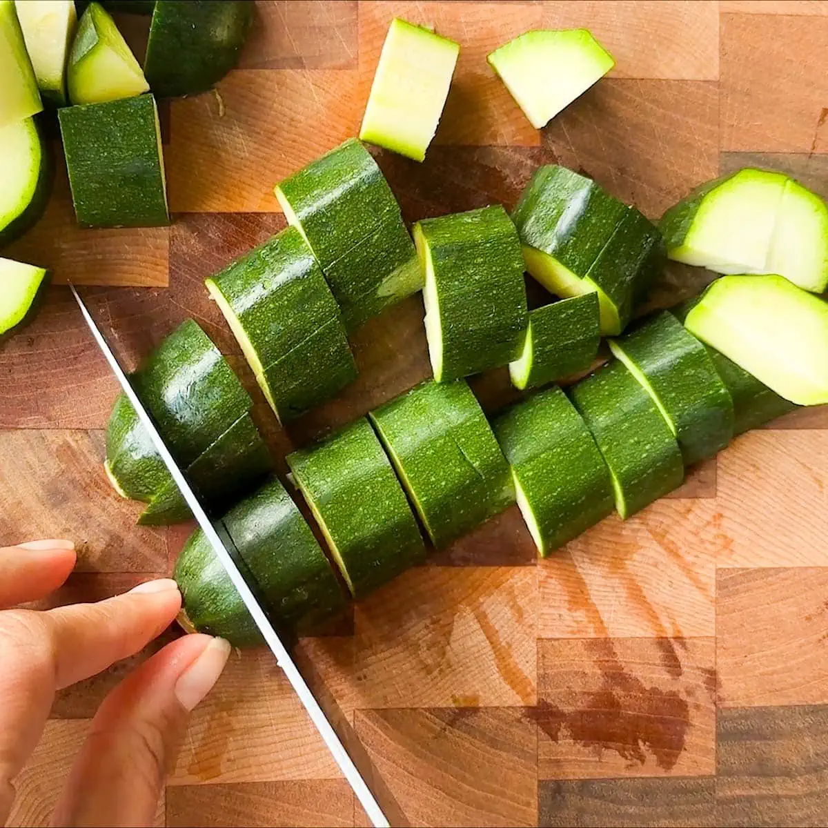 cut zucchini on a cutting board
