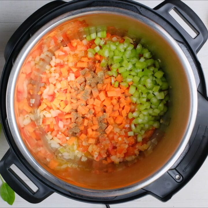 Add celery and cumin powder to the instant pot to make Lentil Soup