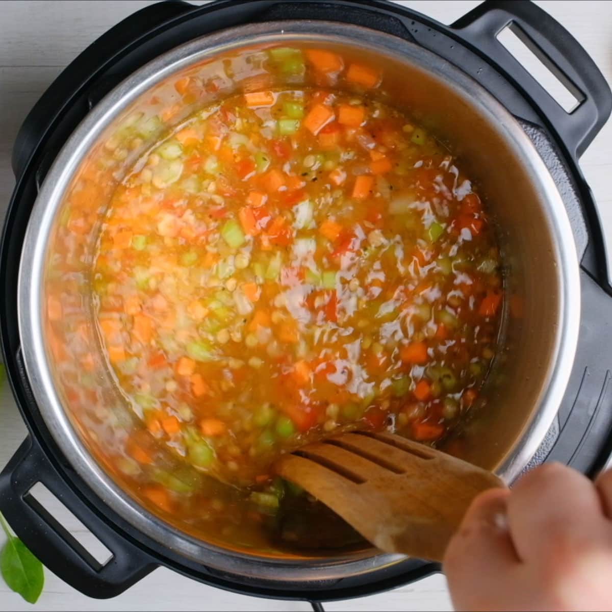 add Vegetable broth or water and mix