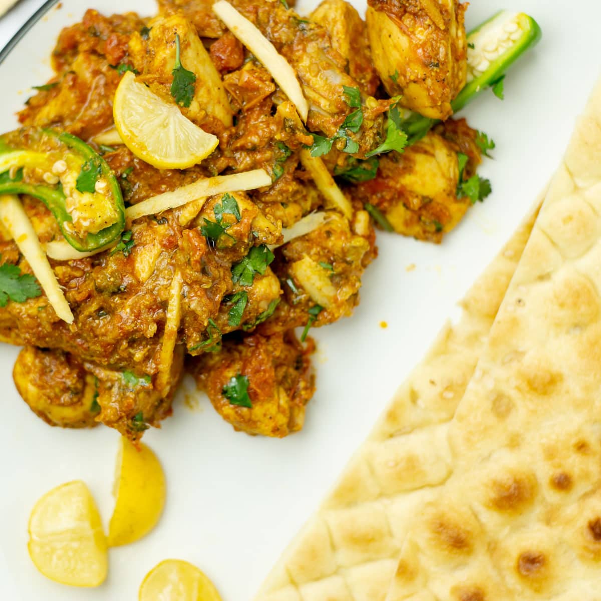 Chicken Karahi with green chili in a plate