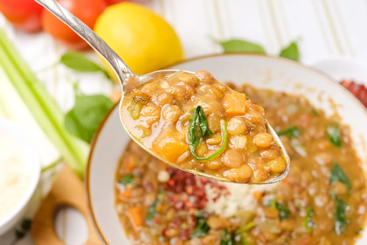 Instant Pot Lentil Soup in a spoon