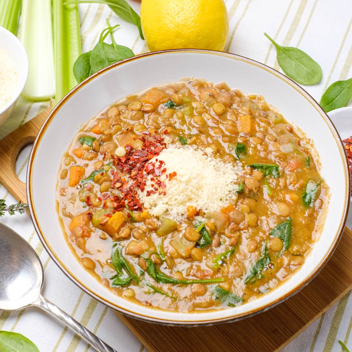 Mixed lentil soup in a bowl