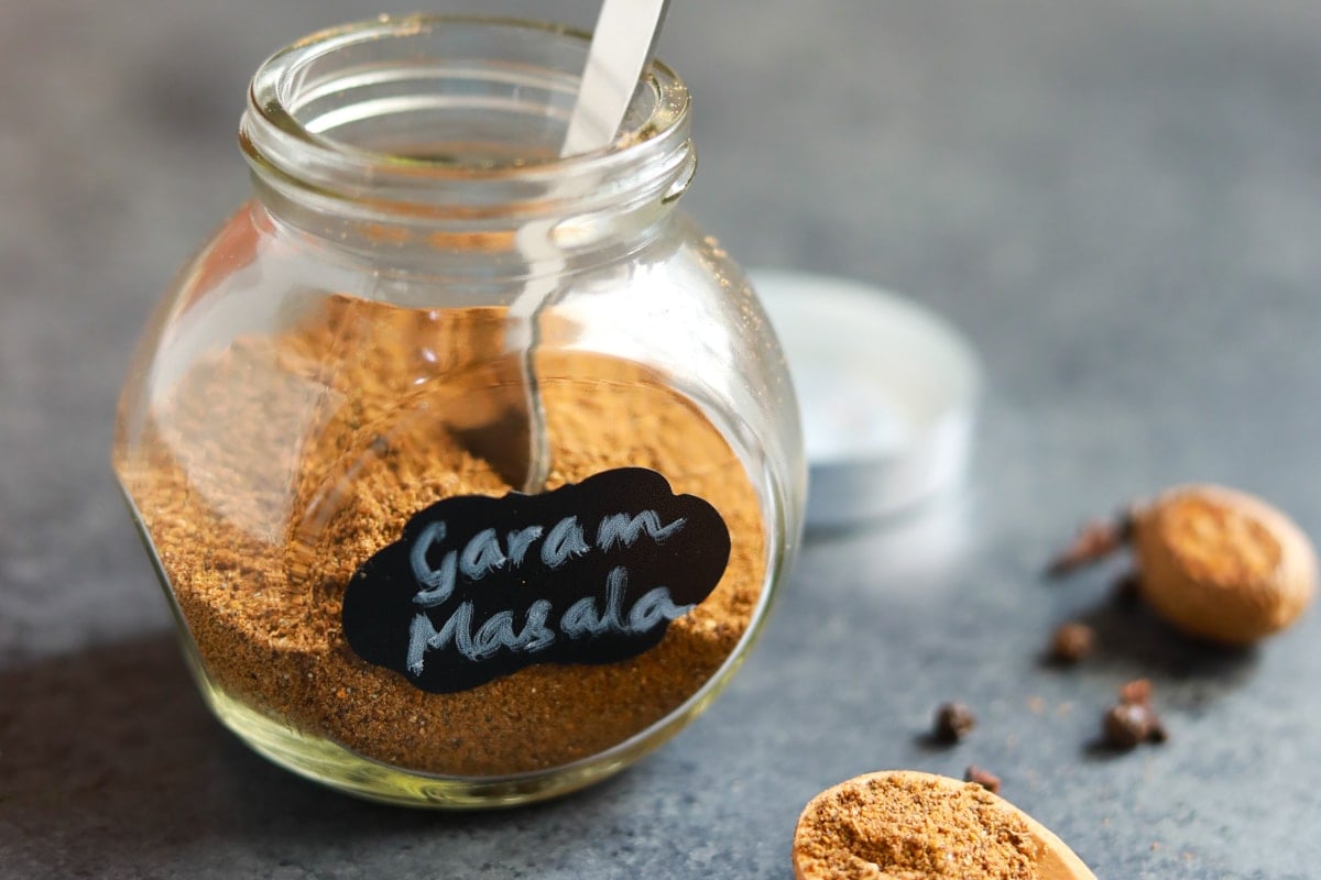 Punjabi Garam masala powder in a glass jar